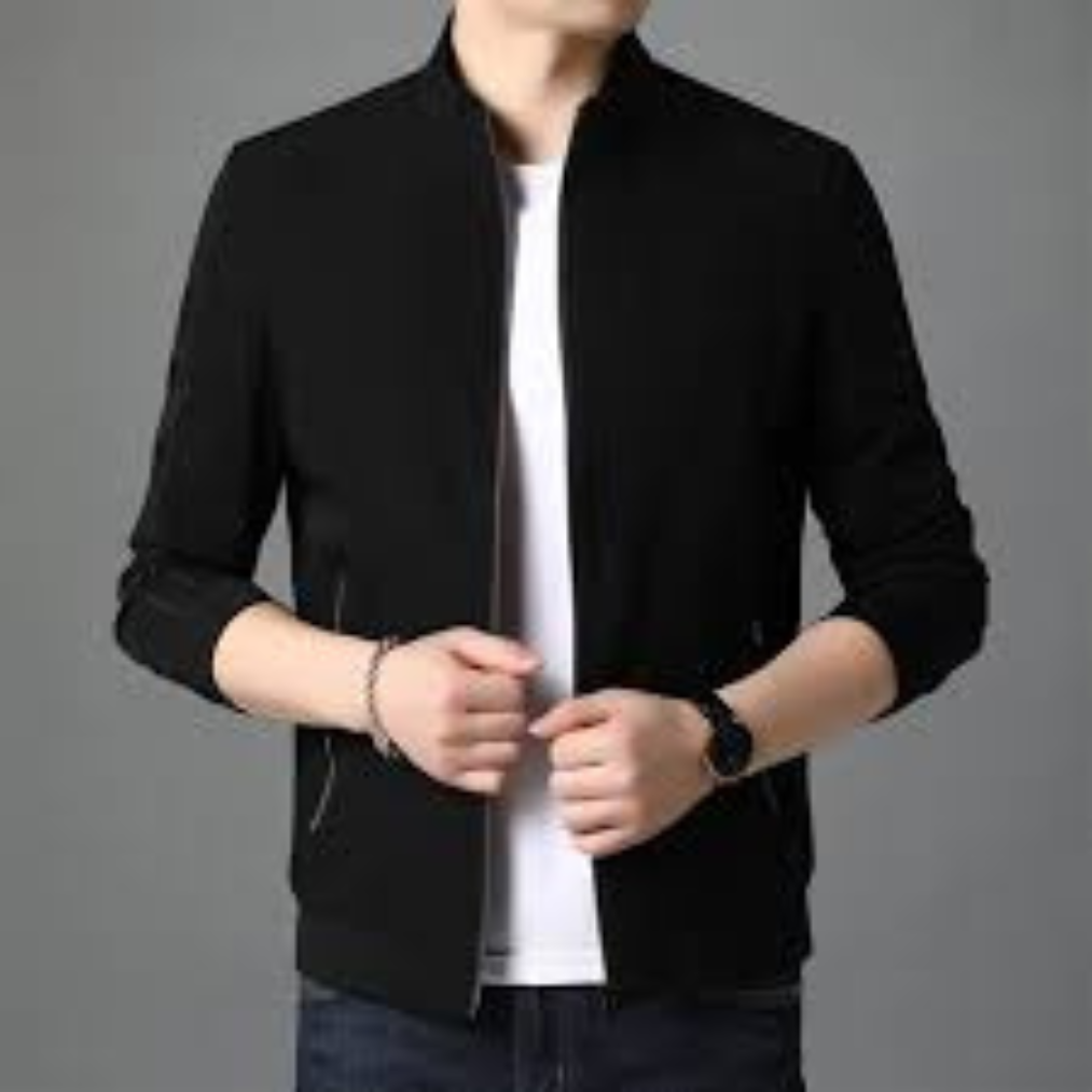 Men’s Premium Black Fleece Jacket | Luxury Collared Winter Wear