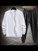 Winter 3Pcs Men Cotton Fleece Plain Zipper Track Suit